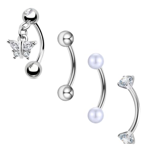 Besyvvin 16G Sopracciglio Piercing Curvo Barbell Labbra Rook Orecchino Daith Helix Cartilagine Tragus Piercing 8mm Acciaio Inossidabile Piercing Banana Argento libellule