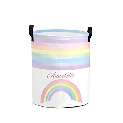 NZOOHY Lovely Rainbow Personalized Waterproof Foldable Laundry Basket Bag with Handle, Custom Collapsible Clothes Hamper Storage Bin for