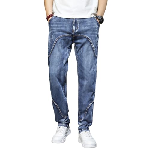 Men's Stretch Straight Leg Jeans Summer Distressed Washed Denim Pants with Pocket 28-44
