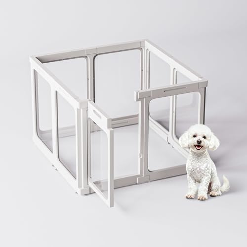 Jalove Clear Dog Playpen Indoor, 24" Acrylic Plastic Pet Play Pen with Door, Playpen for Puppy Cat Rabbit Ferret, Easy to Install Preferable Playpen for Small Dogs, Customizable, White 8 PCS
