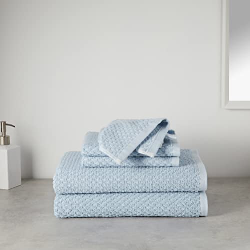 Amazon Basics Odor Resistant Textured Bath Towel Set - 6-Pieces,Cotton Light Blue #TOP4