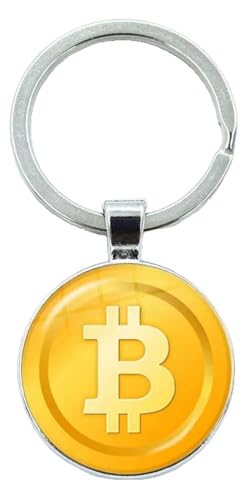 KREATIONS Bitcoin portachiavi in vetro cabochon metallo ciondolo, 14-arancione, S