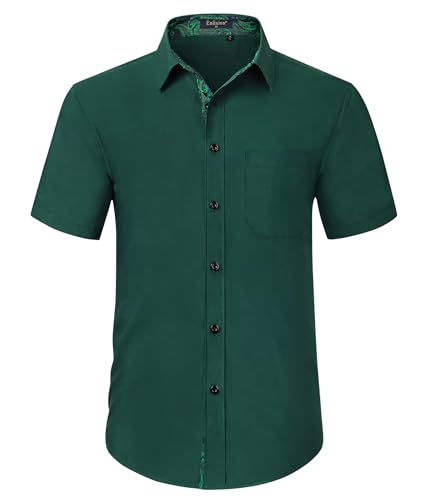 Enlision Mens Short Sleeve Dress Shirts Solid Color Regular Fit Shirt Casual Button Down Business Shirts with Pocket