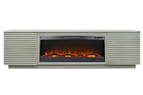 LUMILAND 89 Inch Fireplace TV Stand for TVs Up to 100 Inches with Electric Fireplace Insert, Sandstone Finish - Image 2