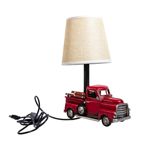 Berfutall-Decorative Rustic Red Vintage Truck USB Table Lamp