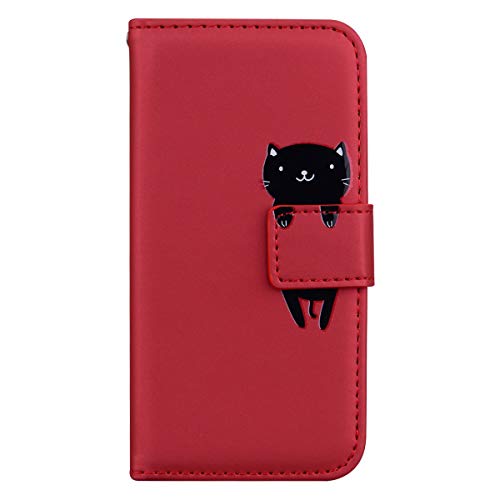 Funda para Samsung Galaxy A04, M13 5G, funda tipo cartera de piel sintética para mujeres y niñas con [soporte magnético] [tarjeta] [patrón animal] para Samsung Galaxy A04/M13 5G, rojo y gato Cover