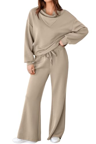 Aleumdr Women's 2 Piece Outfits Lounge Set Mock Neck Long Sleeve Sweatshirt With Wide Leg Pants Sweatsuit Fall 2025