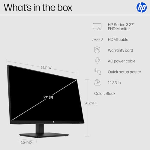 Image of HP 27 inch FHD 100Hz Monitor with IPS Panel | Built-in Speakers, Eyesafe Display, 3-Sided Borderless, HDMI & DisplayPort, W /HDMI (27-inch)