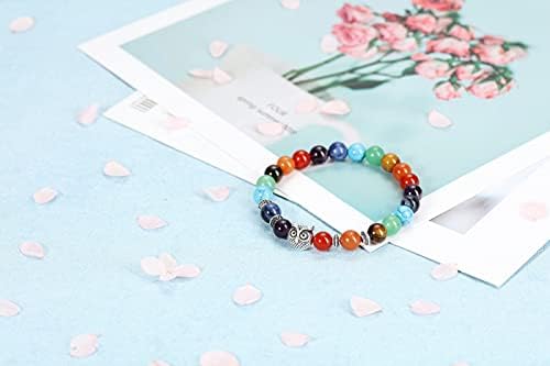 JOVIVI 7 Chakra Healing Crystal Bracelet Women Natural Rainbow Gemstones Yoga Reiki Chakras Stone Anxiety Aromatherapy Worry Beads Owl Lucky Bracelet Men Jewellery Protection Gifts