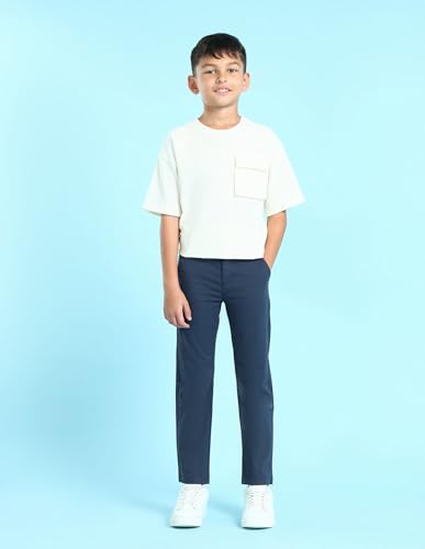 Image of U.S. Polo ASSN. Kids Trousers for Boys - Cotton Stretch Fabric, Mid-Rise Waist, Twill Weave Casual Trousers for Boys