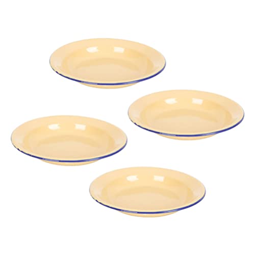 Healeved Retro Enamel Plates Enamelware Dinner Plates Pack Of 4 Enamel Plates 6.29 Inch Flat Edges Fruit Serving Plate Enamel Food Tray Shallow Plates Snacks Serving Plates Enamel Plate #TOP27