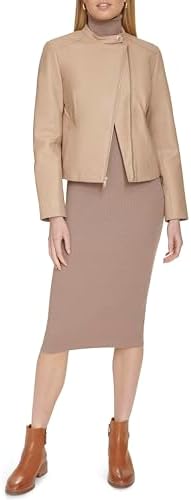 Cole Haan Women&#39;s Asymmetric Zip Front Leather Jacket