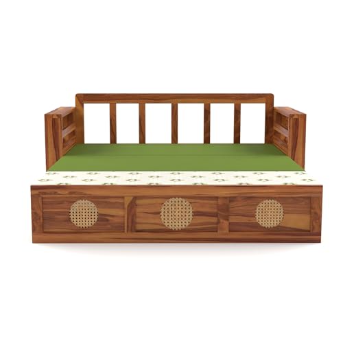 Image of Mamta Furniture Sofa Cum Bed (Honey Finish, 3 Seater - CaneCircle)