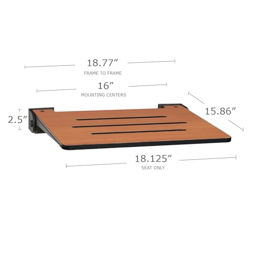Seachrome 18 inch Silhouette Slimline Folding Wall Mount Shower Bench Seat, Teak Seat with Matte Black Frame by Seachrome - Image 2