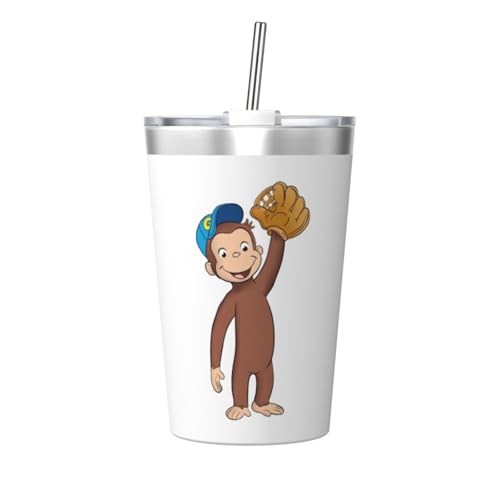 タンブラー おさるのジョージ 水筒 ストローカップ マグボトル コップ 340ml ストロー付き 魔法瓶 真空断熱 保温保冷 コーヒー おしゃれ 直飲み 車用 子供 遠足 通勤 通学