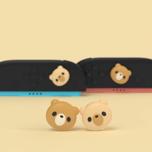 Image of PlayVital Thumb Grips for Nintendo Switch 2 | Kawaii Silicone Joystick Caps (4-Pack) - Cute Accessories Animal Design Thumbstick Covers for Joycon 2 - Cozy Bear