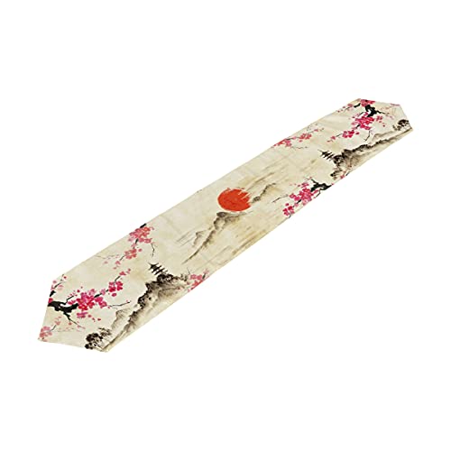 Cherry Blossom Table Runner 13X70 Inches Long Polyester Vintage Style Design Floral Table Runner Suitable For Holiday Party & Wedding & Kitchen & Dining Room Tables Decor #TOP5