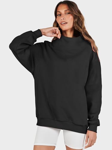 Image of ANRABESS Womens Oversized Sweatshirts Mock Neck Pullover | Cozy Fleece Long Sleeve Tops, Casual Daily Wear, Going Out & Preppy, Loose Fit, 2026 Fall Winter Trendy Outfits
