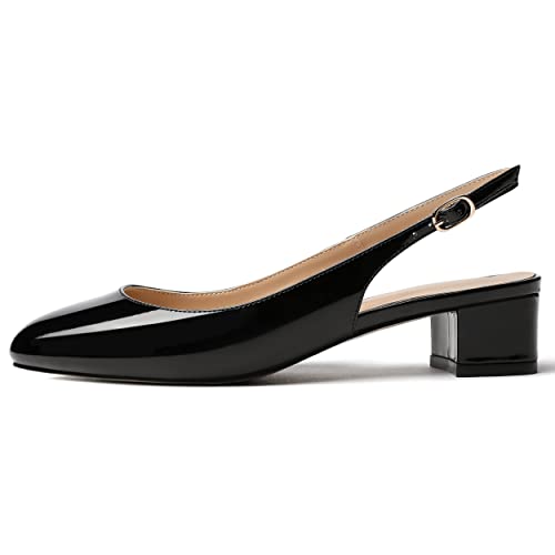 MODENCOCO Women's Ankle Strap Patent Round Toe Slingback Chunky Low Heel Pumps Shoes 1.5 Inch2