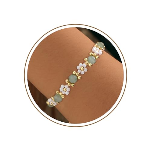 Healing Natural Stone Bracelet Bridesmaid Proposal Gifts Beaded Bracelets for Women Wedding Gifts Friendship Flower Bracelets Birthday Gift for Women Green Aventurine