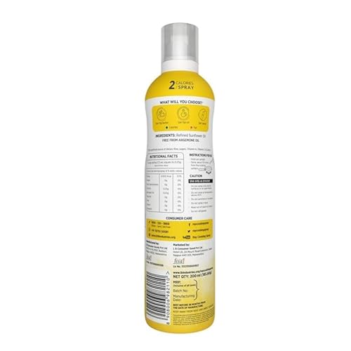 Image of LB RAY Cooking Spray Sunflower Oil - Low-Calorie, 100% Oil Spray, No Gases, Emulsifiers, and Water (200 ml, Pack of 3)