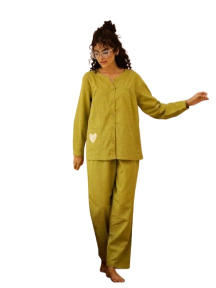 saar sumran Brown Nite Suit with Heart Pocket Detail, Button Front Nightwear Set-picture-54