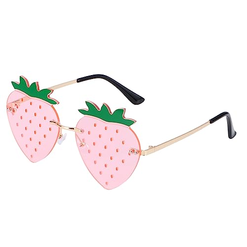 Dazzleimart Strawberry Shape Sunglasses Retro Trendy Fun Sun Glasses for Women Men Christmas Decorations Party Favor (Pink)