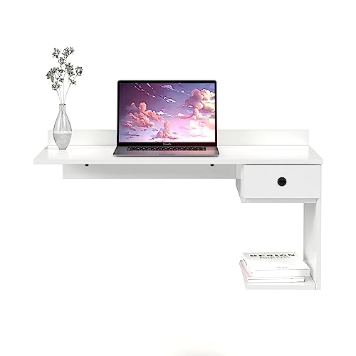 Escrivaninha Mesa De Computador Notebook Suspensa Parede Com Gaveta mdf (Branco)