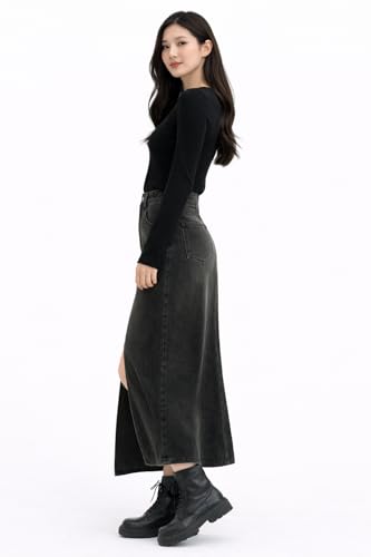 Image of ODDMONKEY Women High Waist Denim Skirt | Skirt for Women | Long Straight Fit Skirt |Long Skirt for Women