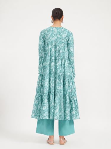Image of FIORRA Women's Paisley Printed Pure Cotton Anarkali Kurta