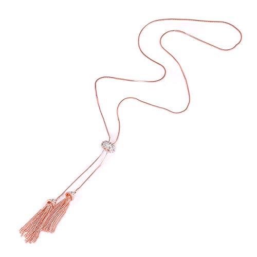 Jertocle Long Tassel Pendant Necklace Y Shaped Lariat Necklaces Adjustable Slide Necklace For Women (Rose Gold) #TOP3