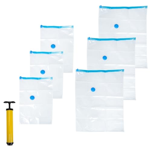DECHOUS Juego de Bolsas de Almacenamiento al Vacío Impermeables para Ropa de Cama 3 Unidades 40X60 CM Transparentes 3 Unidades 60X80 CM Transparentes Bomba Manual Bolsas Color Aleatorio