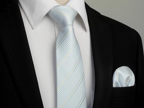 Image of HISDERN Mens Striped Ties Classic Silk Woven Tie and Pocket Square Set Formal Business Necktie Handkerchief for Wedding