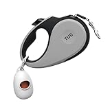 TUG 360° Tangle-Free Retractable Dog Leash with Waste Bag Dispenser (Small, Grey)