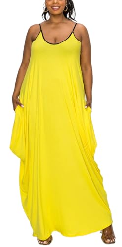 Image of BFFBABY Women's Casual Maxi Dress Sleeveless Tie Dye Spaghetti Strap Summer Plus Size Swing Sundress with Pockets
