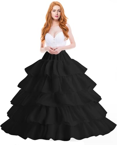 SISROL Women's Crinoline Petticoat Underskirt 4 Hoops Skirt 5 Ruffles Layers Ball Gown Half Slips for Wedding Bridal Dress Black