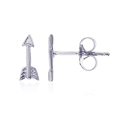 925 Sterling Silver Polished Arrow Stud Earrings for Women and Girls | Arrow Stud Earring | Secure Back | 14k Rhodium Plated