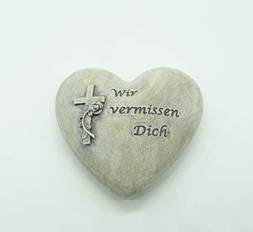 Bambelaa! Grabdeko Grabschmuck Wetterfest Herz Inschrift - Wir Vermissen Dich - Steinharz Deko Für Friedhof Grab Garten