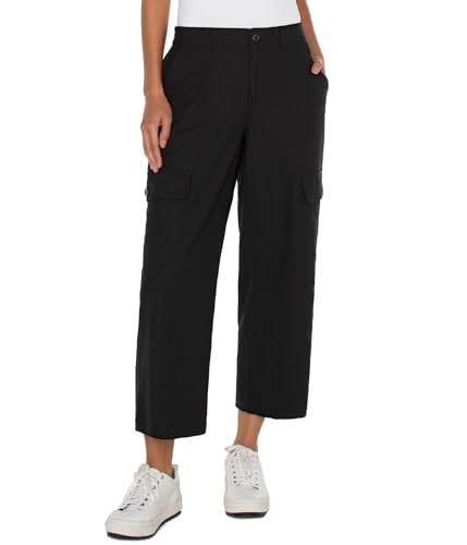 Liverpool Los Angeles Cargo Textured Stretch Woven Hi-Rise Crop Straight Black 14