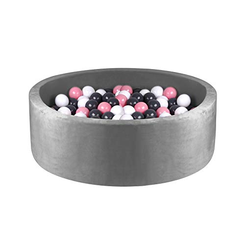 Kids Memory Foam Round Ball Pit, Kiddie Balls Pool, Deluxe Handmade Soft | Quality and Durable Premium Drypool with Non-Toxic Safe Materials, Indoor Outdoor Nursery Early Education Baby Playpen (Gray)