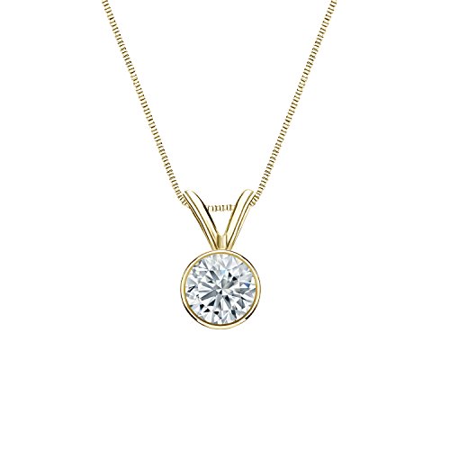 1/4 to 5/8 Carat Lab Grown Diamond Solitaire Round Pendant Necklace in 14k Gold on 18 Inch Box Chain Spring Ring (E-F, SI1-SI2, cttw) Bezel Set by Diamond Wish