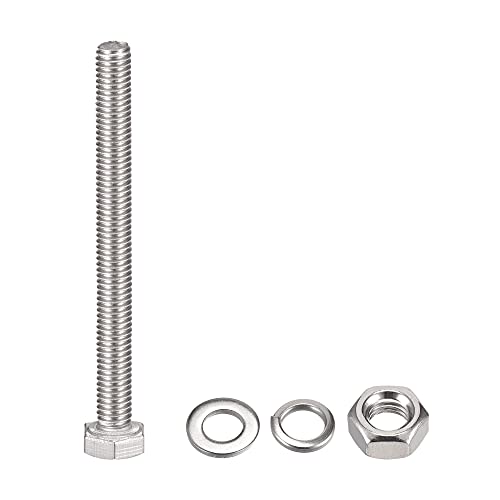 Image of uxcell M6 x 75mm Hex Head Screws Bolts, Nuts, Flat & Lock Washers Kits, 304 Stainless Steel Fully Thread Hexagon Bolts 10 Sets