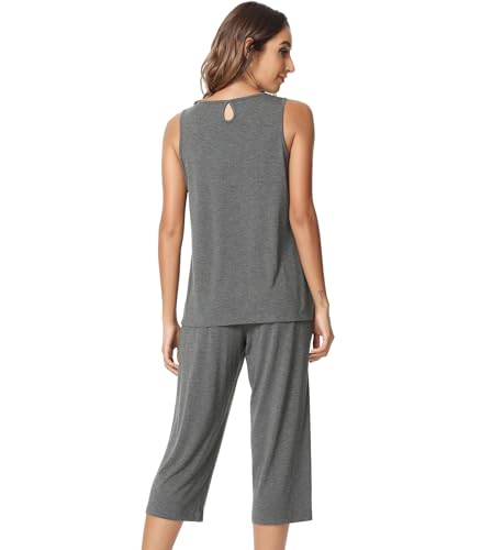 Image of NACHILA Pajamas for Women-Viscose Made from Bamboo, Sleeveless Pjs Tank Top Capri Pants Pajama Sets Cooling Sleepwear
