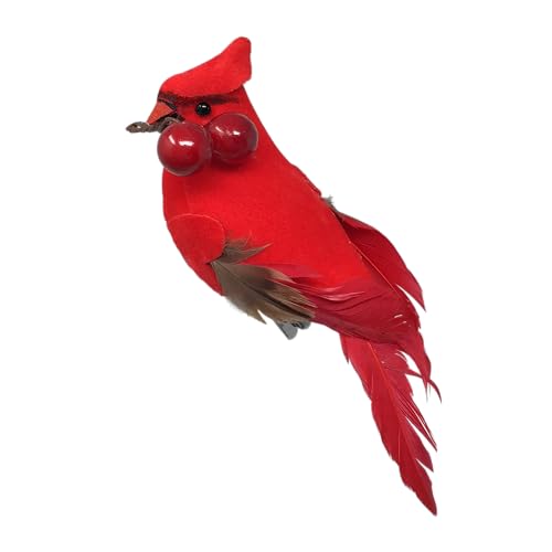 BANBERRY DESIGNS Feathered Song Bird Clip-On Christmas Ornaments - Set of 32 - Assorted Styles of Birds with Metal Clips - Cardinals - Orioles - Finches and Chickadees Carrying Red Berries - 4" L