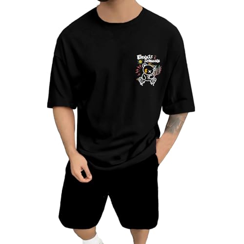 Ensemble Homme T-shirt Oversize Noir XL avec Short Imprimé Style Streetwear Décontracté