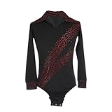 DAGORD Figure Skating Clothing for Boys and Mens, Sparkling Red Diamond Leotard Figure Skating Performance Competition Costume, Kids Adults Ice Skating Gymnastics Clothing,Black,S