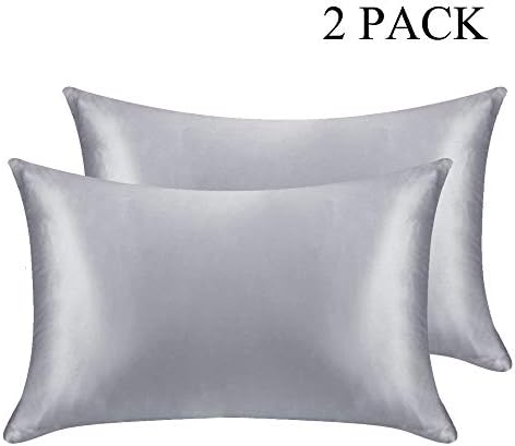DOMIKING Silk Satin Pillowcase - 2 Pack Pillow Cases Queen Size/King Size for Hair and Skin Ultra Soft and Comfortable (Grey Satin, Queen)