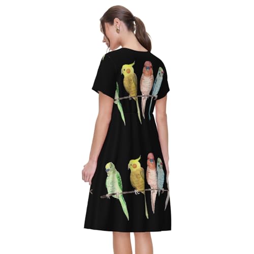 Robe trapèze perroquets colorés en coton léger style décontracté - 2