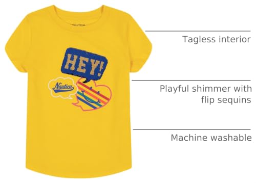 Image of Nautica Girls Short Sleeve Legacy T-Shirt with Flip Sequin Design, Cotton Tee with Tagless Interior