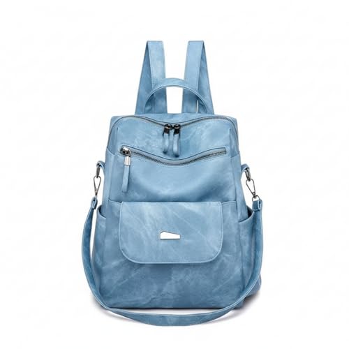 Sac à dos femme bleu en cuir imperméable de taille unique